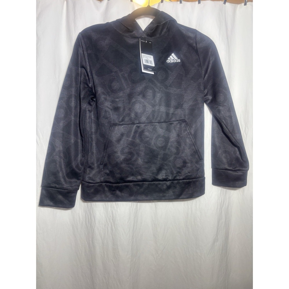 Adidas Boys Black Tech Fleece All Over Print Hoodie Medium 10/12‎  NEW NWT D6
